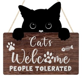 Laroal 1PCS Cat Welcome Sign Cat Sign Cat Welcome Wood Plaque for Home Decor Funny Cat Quote Cats Welcome Decorate