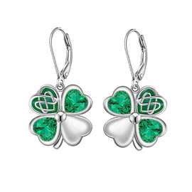 POPLYKE Evil Eye Earrings Shamrock Earrings for Women Sterling Silver Leverback Earrings Protection Evil Eye Jewellery Gifts Birthday, Sterling Silver, Created Cubic Zirconia