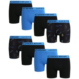 Lucky Brand Men's Boxer Briefs - 8 Pack Soft Stretch Performance Underwear Boxers for Men with Contour Pouch (Sizes: S-XXL), Size X-Large, Black/Sonic/Black