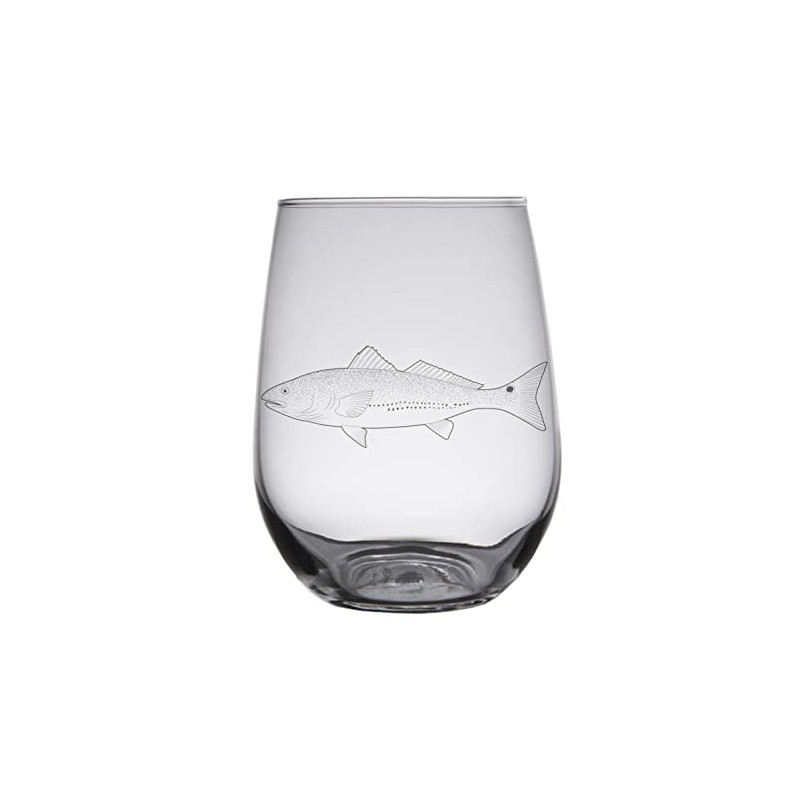 HullSpeed Designs Redfish Engraved Stemless Wine Glasses (Set of 2)