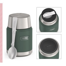 Thermos ICON Food Jar 0.47 L, Matte Green / Forest, Food Jar 470 ml, Double-Walled 18/8 Stainless Steel, Keeps Warm and Cold, with Folding Spoon, Non-Slip Base, Completely Leak-Proof