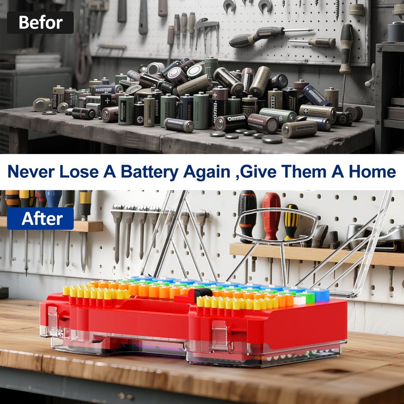 Battery Organizer Storage Holder Box Case with Tester, New Ultra-Large