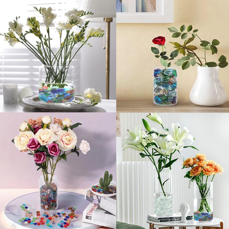 12 oz Flat Glass Pebbles for Vases, Glass Beads, Small