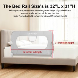UNAPHO Bed Rail for Toddlers,Swing Down Kids Bed Rails Guard for Twin,Full,Queen,Bunk Size Bed,Extra Tall Child Bed Rail Guard with Reinforced Anchor Safety System,40" L x 31" H,Grey