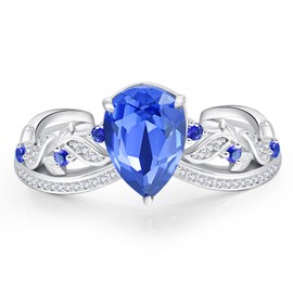 Dreamboat Sterling Silver Crystal Pink Heart Rings for Women Leaf Ring Sunflower Bee Vine Ring Gemstone Rings Gold Rings Moss Agate Rings Ring, Sterling Silver, Crystal