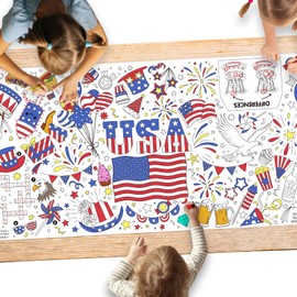 Gatherfun 4th of July Patriotic Coloring Tablecloth 31.5x72 - American Flag-Themed Giant Poster for Independence Day Decor & Activities for Classroom or School Party Table Cover