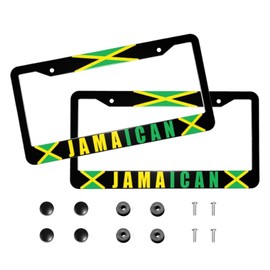 Jamaican License Plate Frames - 2Pcs Jamaica Flag License Plate Holder Aluminium Alloy Decor Car Accessories Jamaica Flag for Car Tag Fits Standard Us Canada Vehicles for Men Women 2Hole with Screws