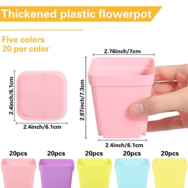 Tioncy 100 Pcs 3 Inch Mini Plant Pots with Tray, Colorful Plastic Plant Pots Flower Seedling Pots Nursery Pots with Saucers for Garden, Indoor Outdoor, Home, Office, Balcony Decor