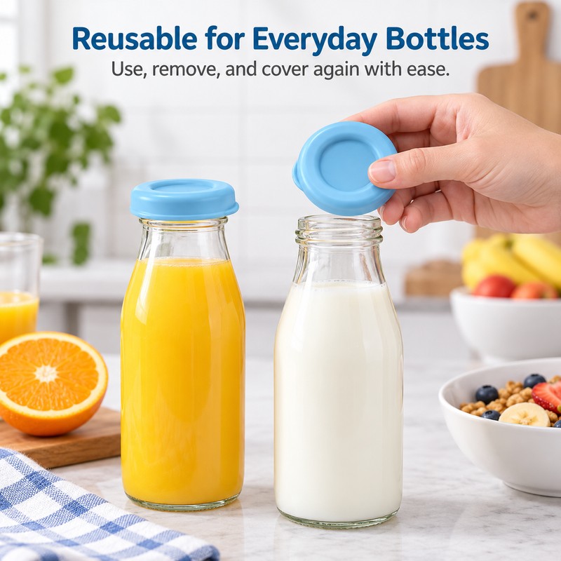 Silicone Bottle Caps for Compatible Glass Milk Bottles – 2-Piece