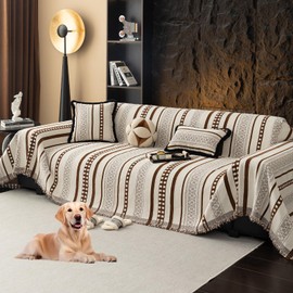 MDSASFD Striped Couch Cover Blankets, Boho Couch Covers, Sofa Blanket Cover, Small Couch Covers for Armrest and Backrest(1pc/Brown/35.4"×35.4")
