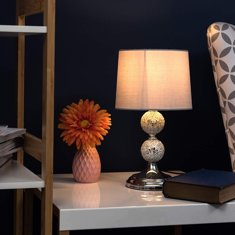 Modern Decorative Chrome & Mosaic Crackle Glass Table Lamp with