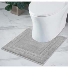 Decomira Bath Mat Non-Slip Toilet Mat with Cut-Out | Can be Combined as a Bath Mat Set | Toilet Rug Bathroom Rug Bath Mat Washable | For Freestanding Toilets | Grey - 45 x 45 cm