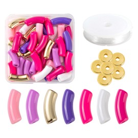 BEEFLYING 42 Pcs Acrylic Curved Tube Beads Kit Assorted Plastic Curved Noodle Slide Beads for Jewelry Making Stretchable Friendship Bracelets Earring Necklace Crafts Kits