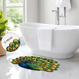 Peacock Animals Bath Mat Blue and Green Bathroom Rugs Funny Non Slip Bathtub Decor Mats Super Absorbent Floor Carpet Machine Washable Quick Dry for Tub, Shower, Bedroom, Kitchen, 31.5"x31.5"