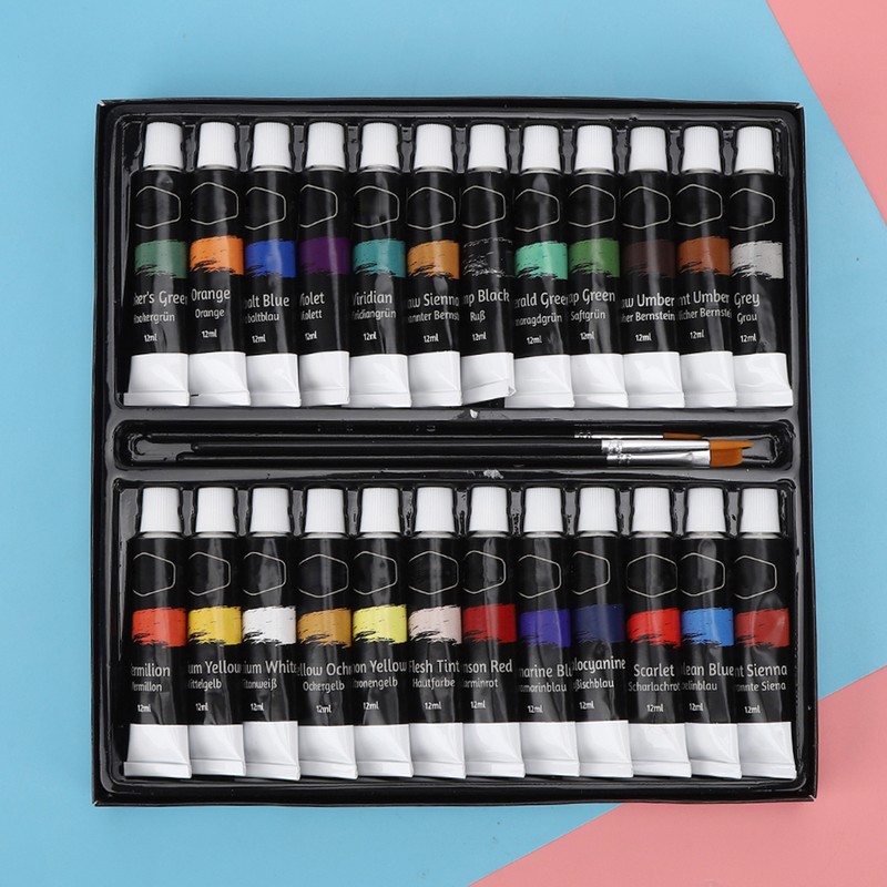 24 Colors Acrylic Pigments Set with 3Pcs Painting Pens Students