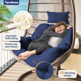Tycdiose Outdoor Hanging Egg Chair Cushion Replacement, Thicken Egg Chair Cushion Waterproof Basket Eggs Chairs Cushion with Headrest Pillow, U-Shaped Cushions for Hanging Eggs Chairs Swing (Blue)