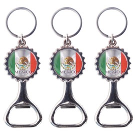 3 Piece Beer Lid Mexico Flag Bottle Opener Keychain