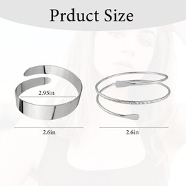 Pack of 2 upper bangles, silver, stylish simplicity personalities, upper arm, silver shiny bracelet, spiral cuff bangle, for parties, party wear., Metal, No Gemstone