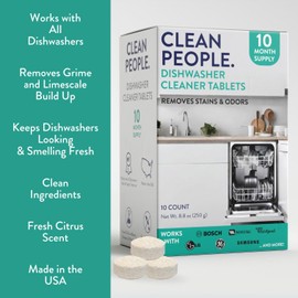 Clean People Dishwasher Cleaner - Eco Friendly Dishwasher Cleaner Tablets for Removing Limescale, Mineral Buildup, Grease & Odors - 10 Count
