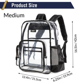 IANZE Clear Bag Heavy Duty Backpack Durable Transparent See Through Bag 12 * 6 * 16 (Medium, Black)