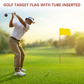 TIXIPEM Golf Flag with Tube Inserted [3pcs] - Nylon Putting Green Golf Target Flag Use for Indoor & Outdoor Courts & Practice Field - [Yellow - 20 IN]