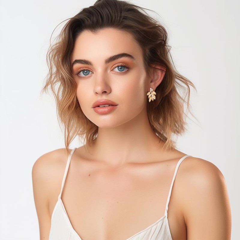 Champagne Gold Rhinestone Stud Earrings for Women Small Dainty Crystal