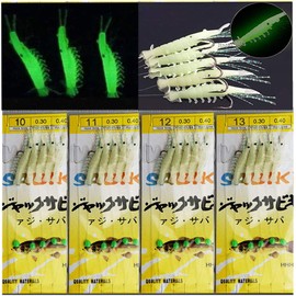 Luminous 5 Shrimps Sabiki Rigs Glow in The Dark Fish Saltwater Fishing Lure Bait Catching with Hook Fishing Gear Sabiki Rigs (4 Packs)