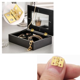 Mirhua Wooden Box Hinges Hardware Door Hardware Handmade Parts Wood Furniture Repair DIY Mini Model (Golden) Flat Hinges Mini Hinges Hinges 0.3 x 0.4 inches (8 x 10 mm) 20 Pieces 4 Holes Screws