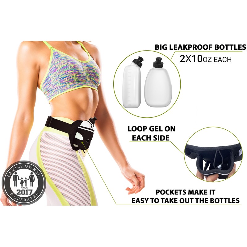 Q-RUN Running Hydration Belt, Black, Medium 25-33 inches, 10 Oz