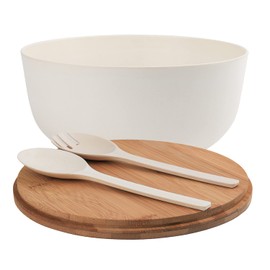 LOVYANXUE Bamboo Fiber Salad Bowl with Servers Set Large 9.8inches Nature Bamboo Mixing Bowl with Servers with Lid Spoon and Fork for Fruits,Salads and Vegetables