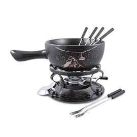Swissmar Gruyere 9 Piece Ceramic Fondue Set, Black