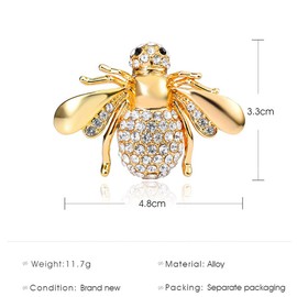 Yienate Fashion Beetle Brooch Rhinestone Bee Collar Pin Retro Chest Pin Clothes Jewelry Gifts for Men Women (Gold), Metal
