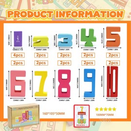 NCTNCX Number Blocks 20 Stück Zahlenbausteine 1-10 Bausteine Holz Spiel Bunt Stapelzahlen Zahlenblock Spielzeug Montessori Zahlenblocks für Kinder ab 3 Jahren