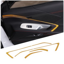 CHEAYAR Soft 3D Real Carbon Fiber Car Interior Door Trim Strip Decor Trim Kit Compatible with Corvette C8 Stingray Z06 Z51 2020 2021 2022 2023 Interior Decoration Accessories (Yellow)
