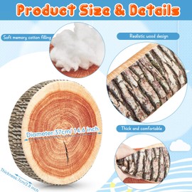 Juexica 16 Pcs Decorative Soft Round Throw Pillow Circle Seating Tree Stump Pillow 3D Digital Print Stump Cushion Flexible Seating Floor Cushion Natural Wood Forest Decor for Classroom Home Couch