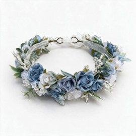 PoshMyra Dusty Blue Flower Crown for Women Bride Birthday Gift Photo Prop