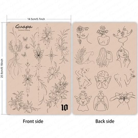 2PCS Gray Fine Line Pattern Printed Tattoo Training Skin Realistic Silicone Practice Skin with Both Side Design for Tattoo Artis (2PCS Beige Design #10)