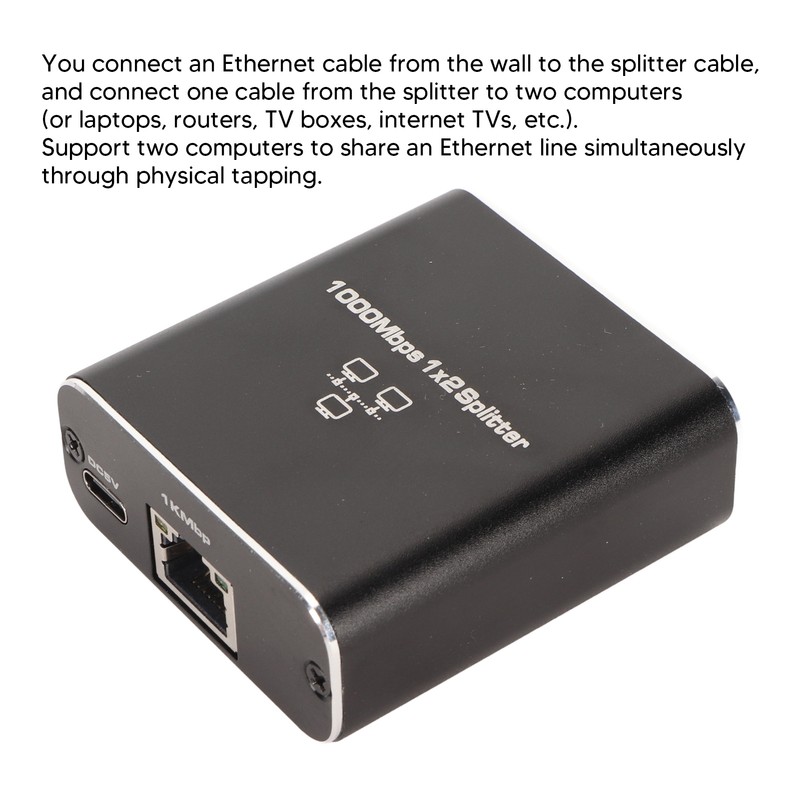 Ethernet Splitter RJ45 Network Port 1 to 2 Port Aluminum