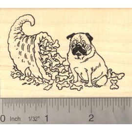 RubberHedgehog Pug Dog Thanksgiving Cornucopia Rubber Stamp J14706 WM