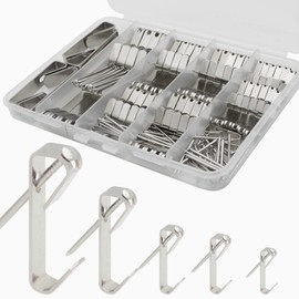ATDORO 136pcs Picture Hangers, 5 Sizes Picture Hanging Kits, Picture Hanging Hooks, Sorted Picture Hooks with Nails (Sliver)