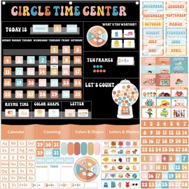 357 Pcs Groovy Circle Time Center Classroom Educational Pocket Charts Calendar Teaching Materials for Kids Toddler Learning Activities Teacher Educational Supplies Classroom Home Must Have 39.5 inch