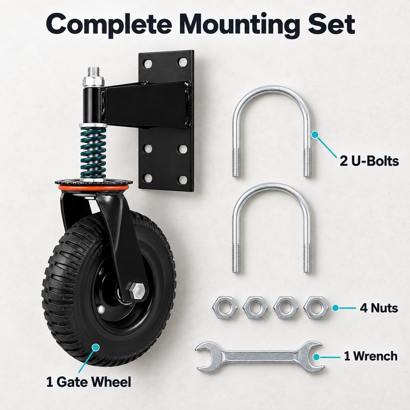 8 Inch Spring Loaded Heavy Duty Gate Wheel, 600 lb