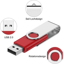 AreTop 2GB USB Flash Drive 2 Pack USB 2.0 Flash Drive Memory Stick Rotation for Laptop/PC/Car (Black & Red)