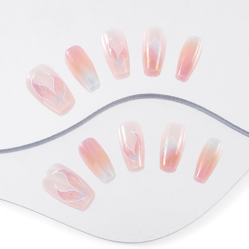 Sethaxy Handmade Nail Tip, Short Ballerina Tip, Aurora, Press-On Nail,
