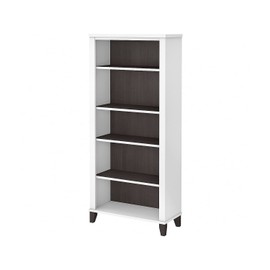 Bush Furniture Somerset Tall 5 Shelf Bookcase | Large Open Bookshelf | Display Cabinet for Library, Living Room, and Home Office, 30W x 13D x 65H, White and Storm