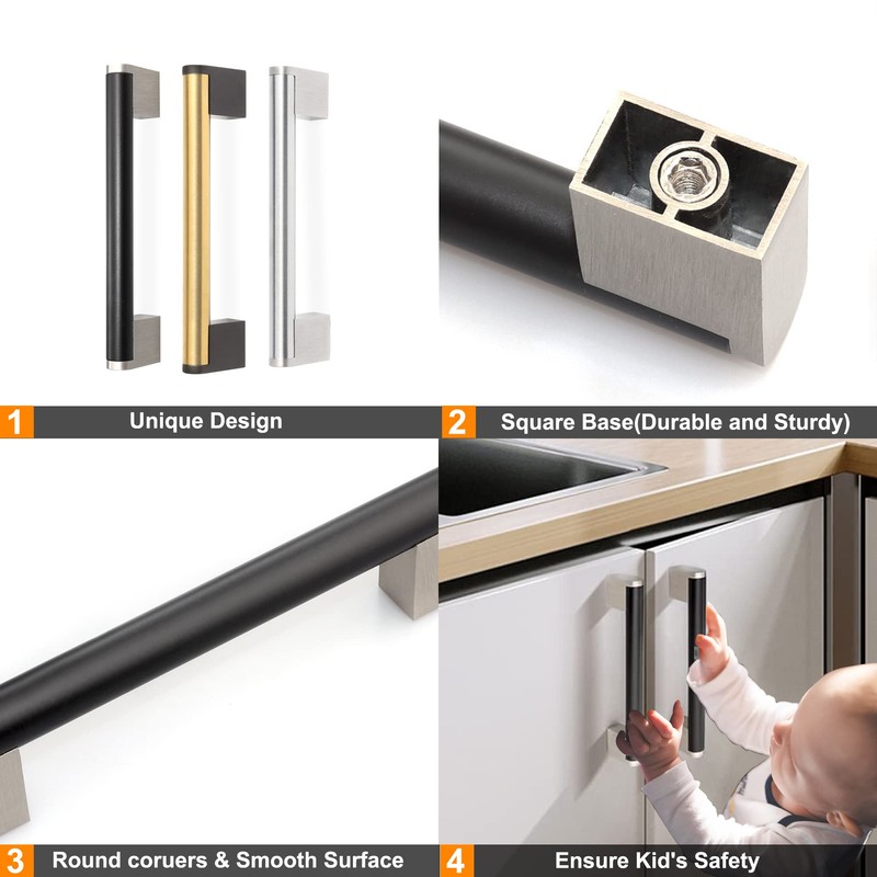 Fulgente Euro Cabinet Handles Flat Black 10 Pack, Hole Spacing: