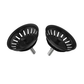 KANARY Kitchen Sink Basket Strainer Replacement for Standard Drains (3-1/2 Inch) Stainless Steel Body with Rubber Stopper (Pack of 2, Matte Black)