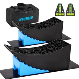 Kohree RV Leveling Blocks 6 Inch, 2 Packs Sturdy Camper Curved Levelers with 2 Wheel Chocks, 2 Rubber Mats & Carry Bag, RV Leveling System for Single Dual Axle Travel Trailers