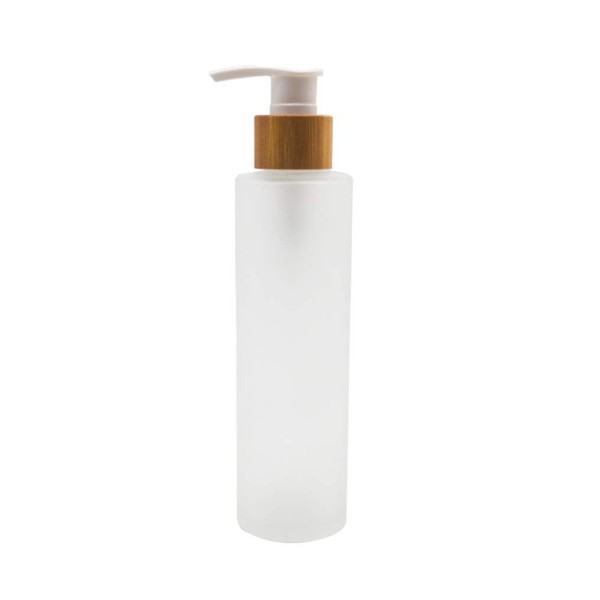 150 ml/5 oz Refillable Translucent Frosted Glass Travel Lotion Pump Bottle Lotion Dispenser Toiletries Bottle Cosmetic Container Glass Pot Bottle with Wooden Pump