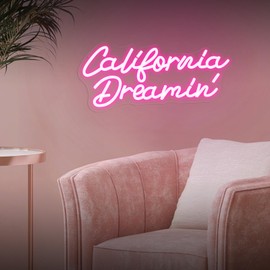 California Dreamin' Led Neon Sign - 16.5 × 7" LED Wall Decor for Bedroom, Bar, Cafe, Party - Aesthetic Pink LED Sign with USB Power, Retro Beach Vibes Room Decor for California Lovers